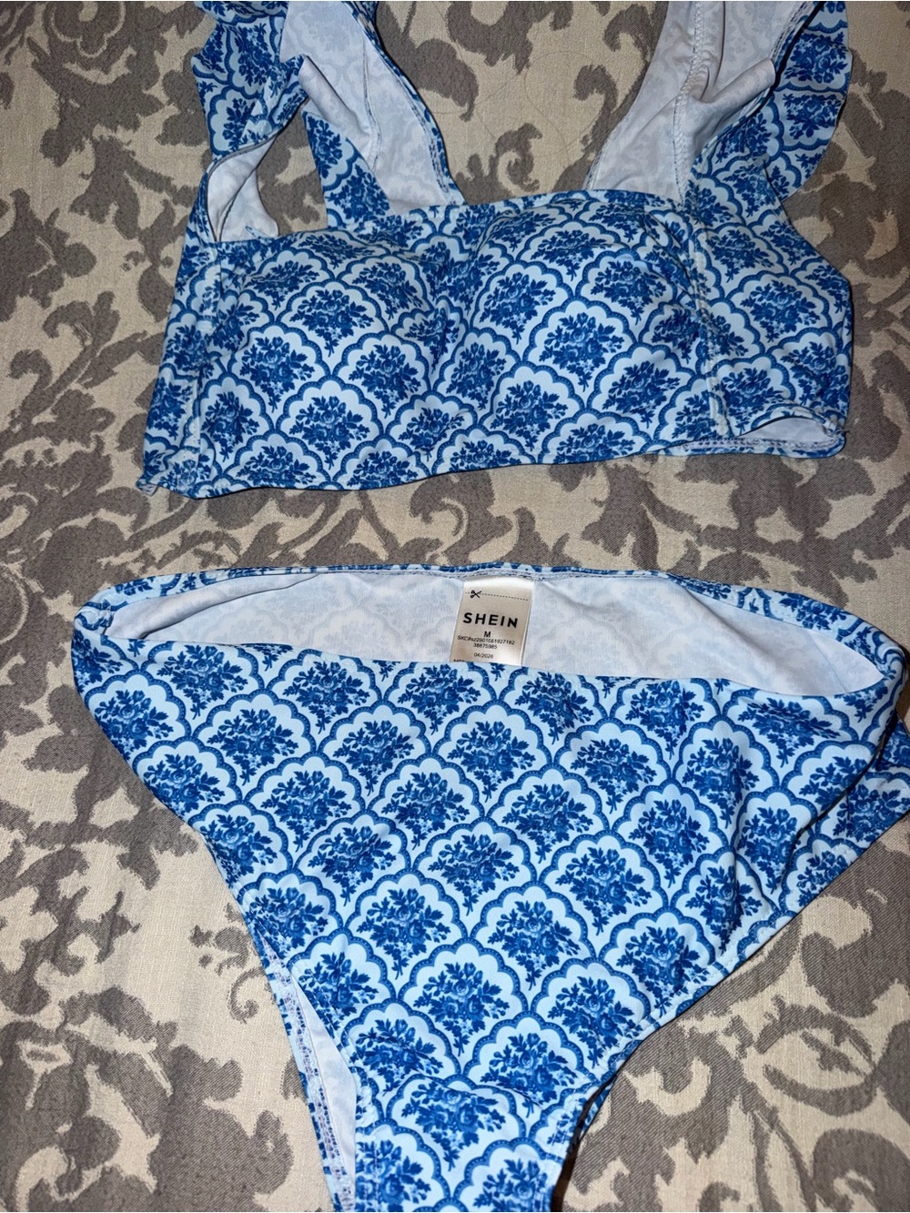 Shein Blue & White Printed Bikini Set medium brand new in packing